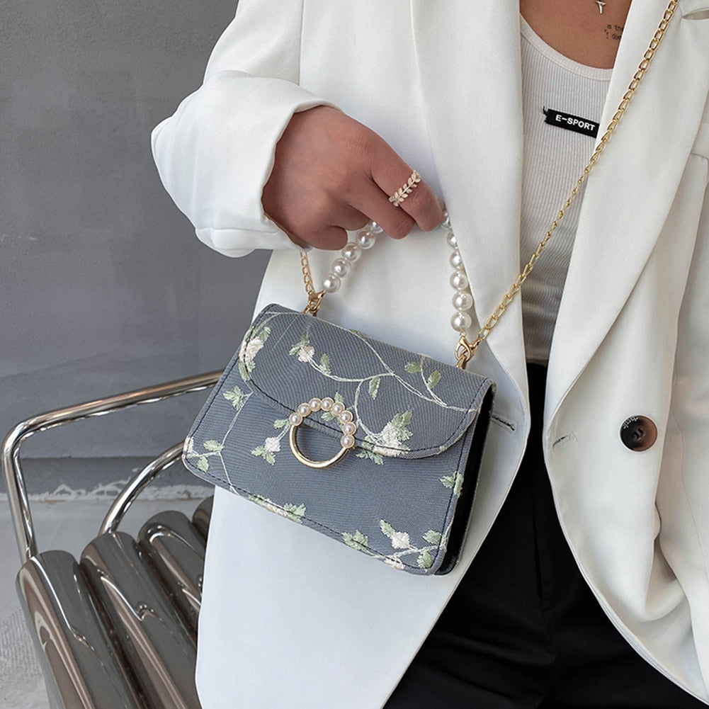 Embroidered Pearl Blossom Bag