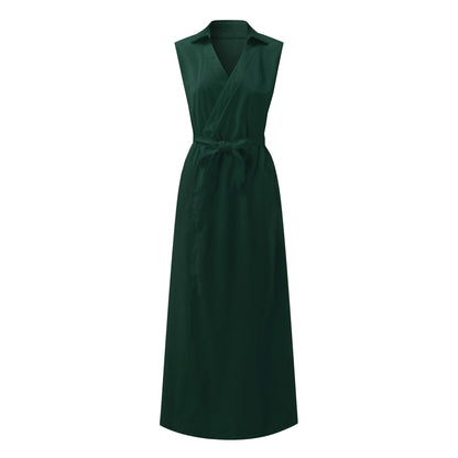 Sleeveless Collared Wrap Midi Dress