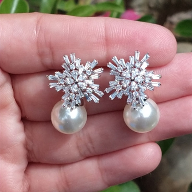 Snowflake Pearl Dangle Earrings