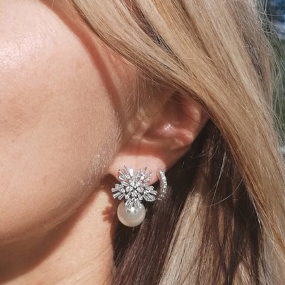 Snowflake Pearl Dangle Earrings