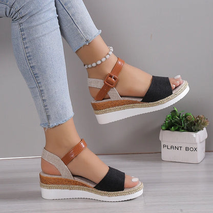 Linen Weave Wedge Sandals