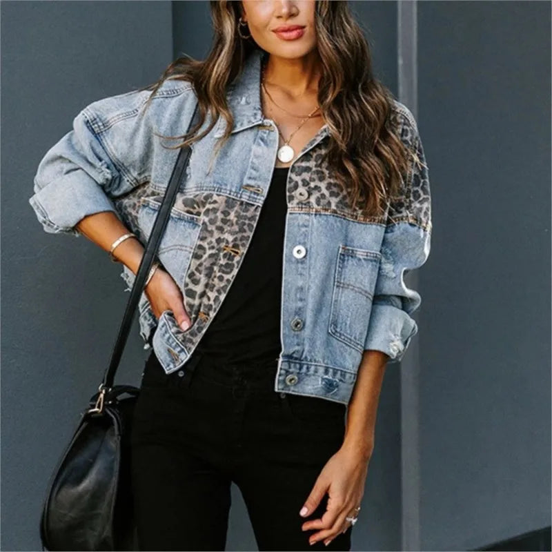 Leopard Edge Denim Jacket