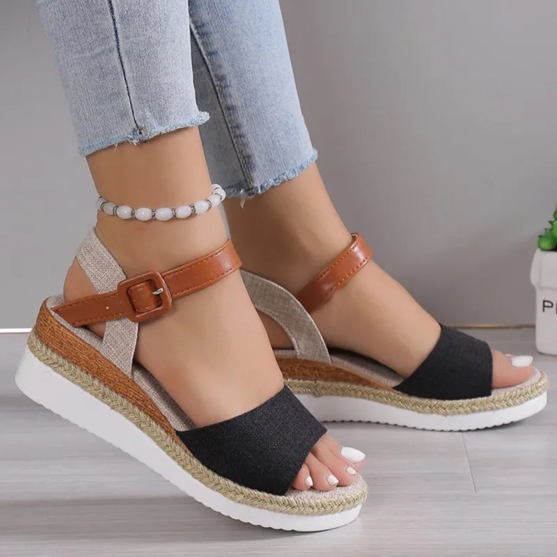 Linen Weave Wedge Sandals