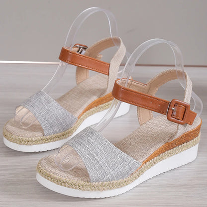 Linen Weave Wedge Sandals