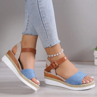 Linen Weave Wedge Sandals