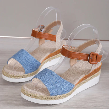 Linen Weave Wedge Sandals