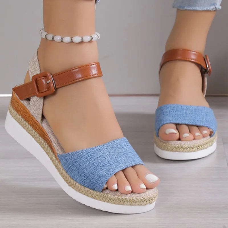 Linen Weave Wedge Sandals