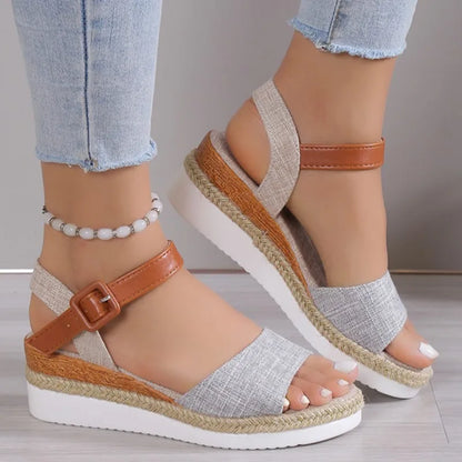 Linen Weave Wedge Sandals